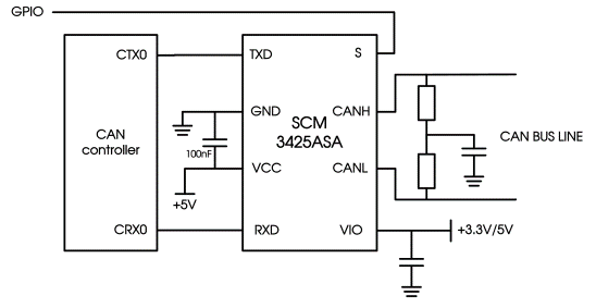Типовая схема включения трансивера SCM3425ASA